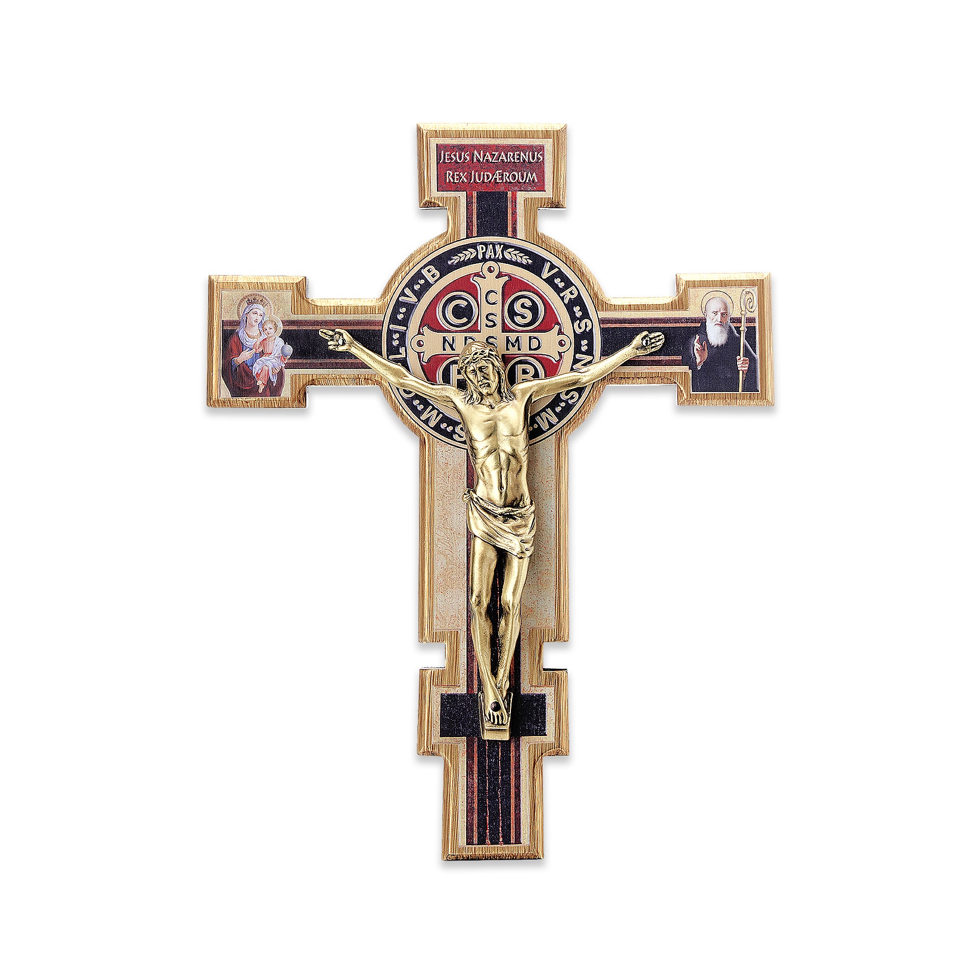 Crucifix of San benedetto da popular Norcia, made of beech wood and silver metal of Italian craftsmanship