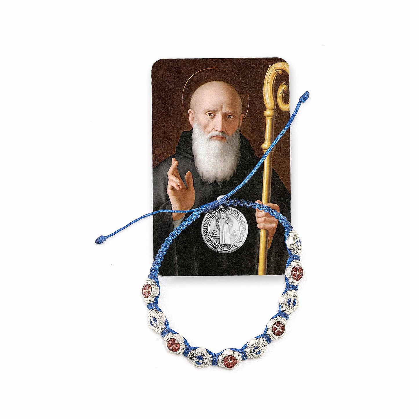 Blue Saint Benedict Bracelet for Teenagers with Card