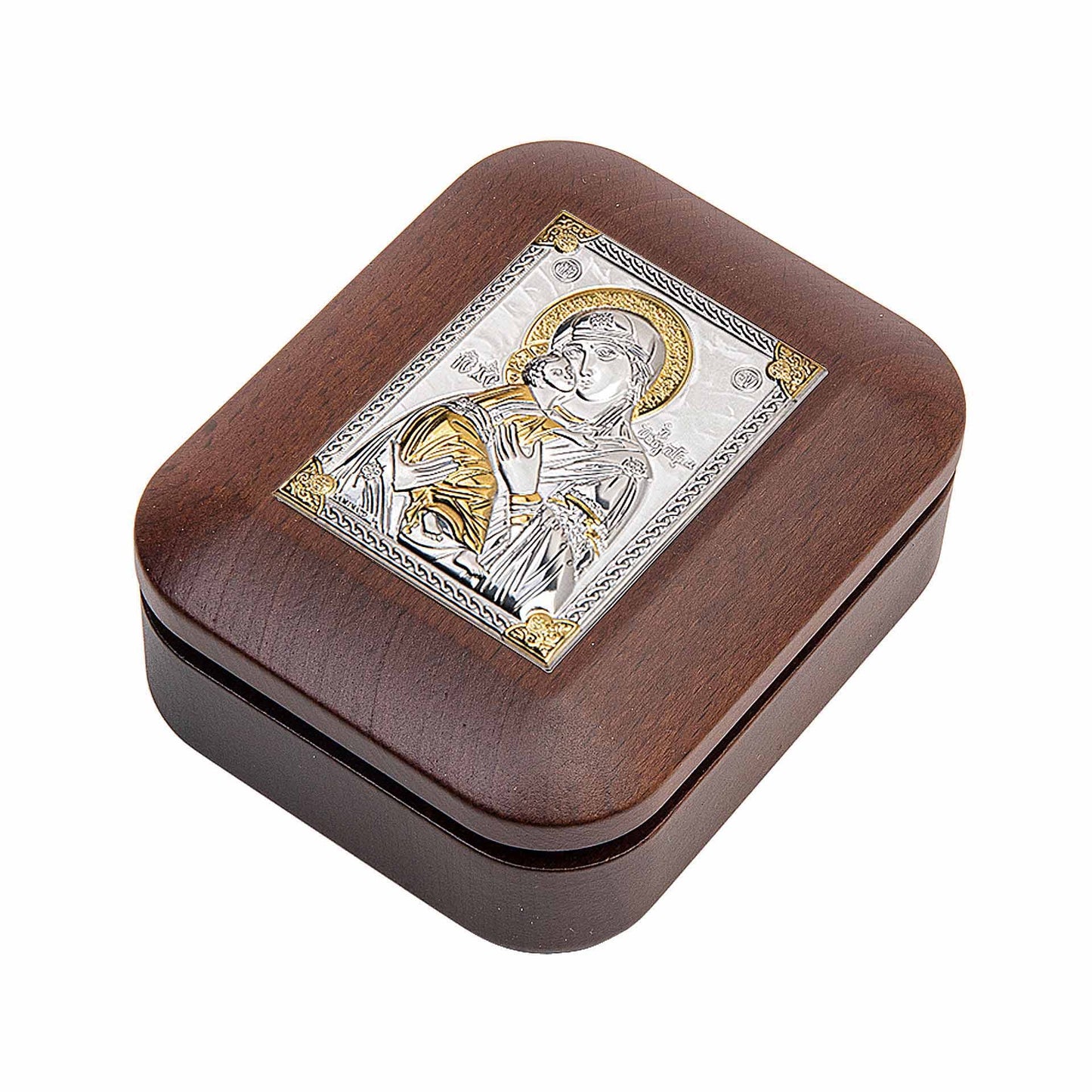 Jewelry Box in Beech Wood with the Virgin of Tenderness in Silver