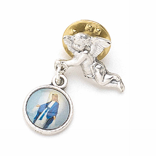 ANGEL WITH MIRACULOUS MEDAL WITH RESIN COAT +PIN