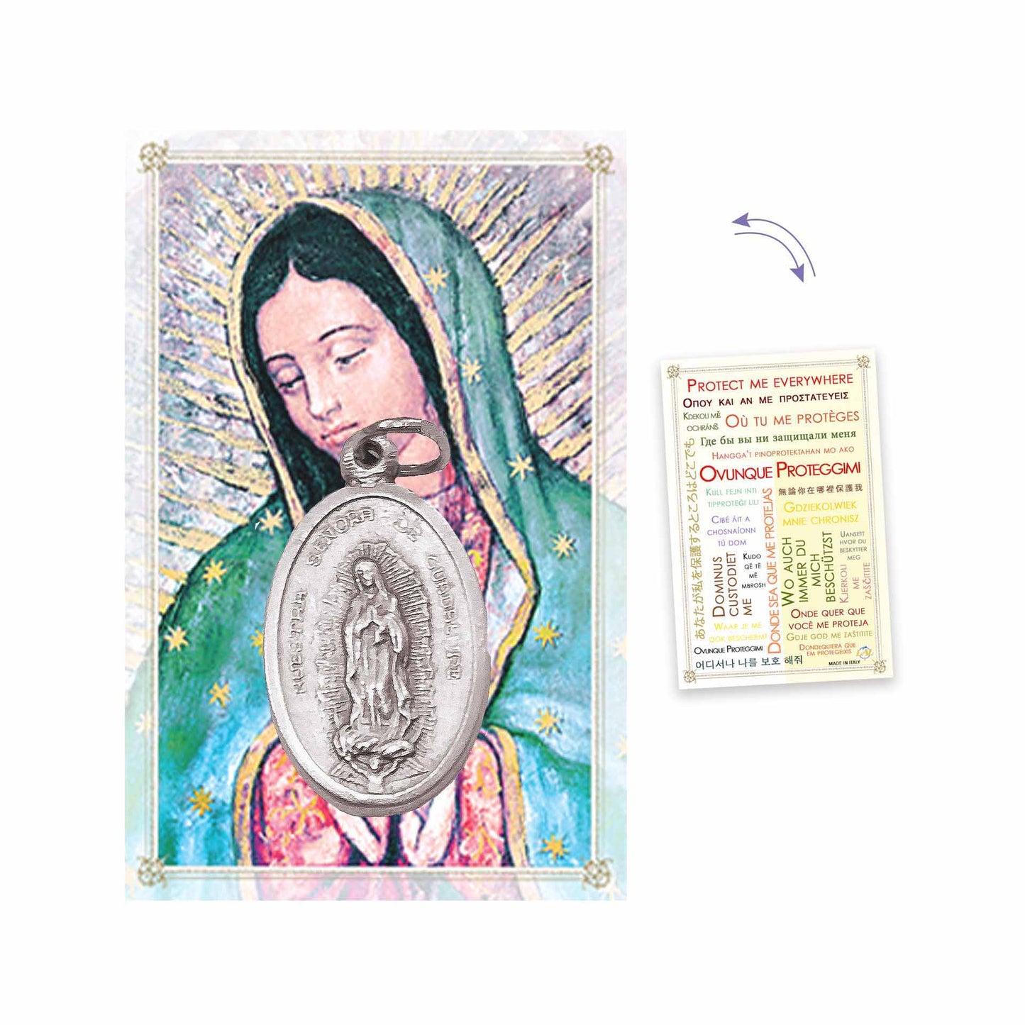 Holy Card with a Small Medal of the Virgin of Guadalupe