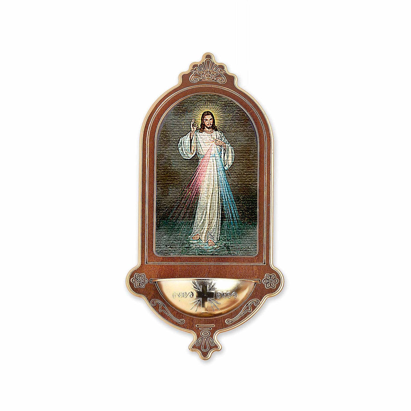 Acquasantiera da parete in legno di betulla con immagine della Divina Misericordia