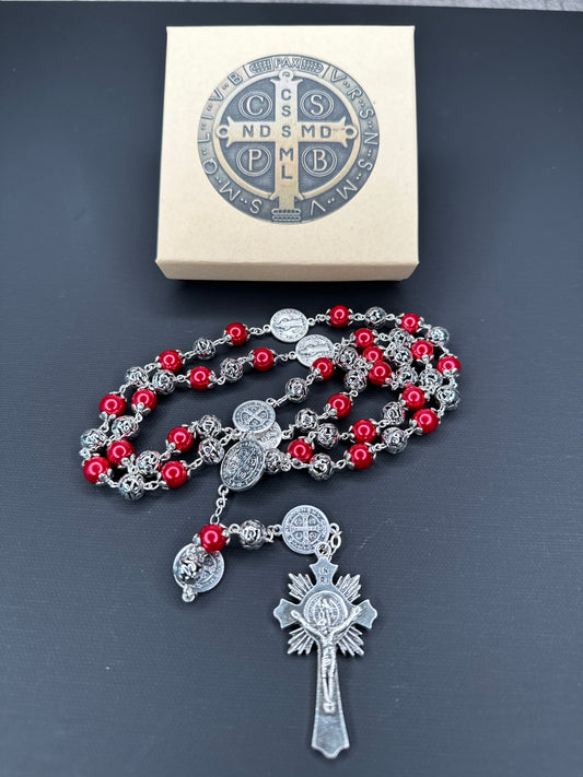 Saint Benedict Rosary Red Pearl Bead 8 mm