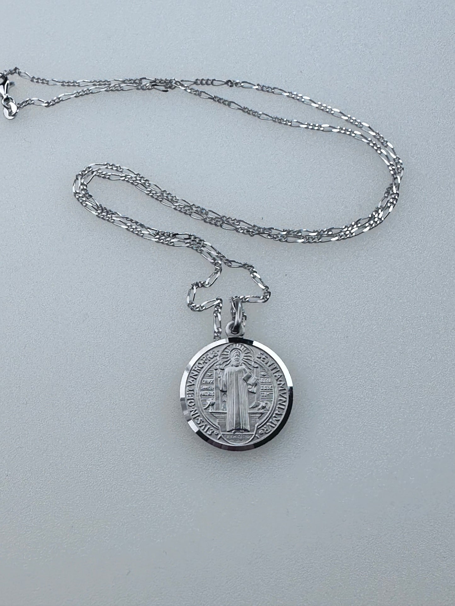 Medal of Saint Benedict/Chain in Silver 925/ Rhodium mm.25