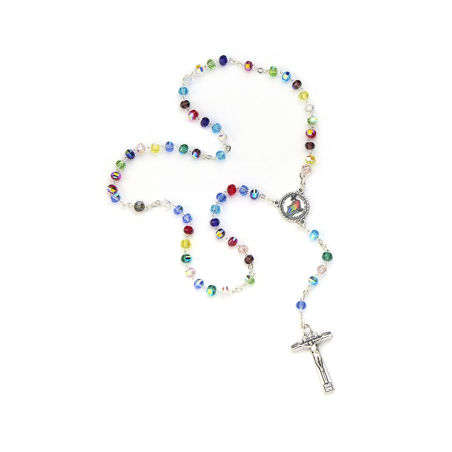 Multicolor Glass Bead Rosary with Jubilee 2025 Medal and Crucifix