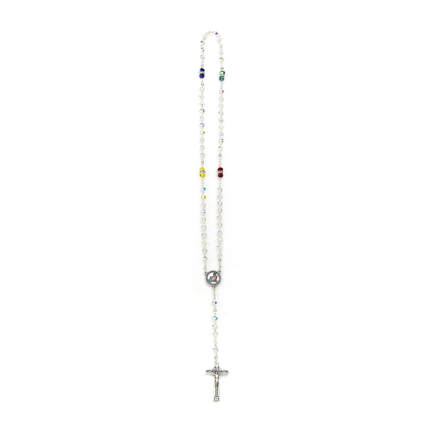 Multicolor Glass Bead Rosary with Jubilee 2025 Medal, Crucifix, and Rhinestones