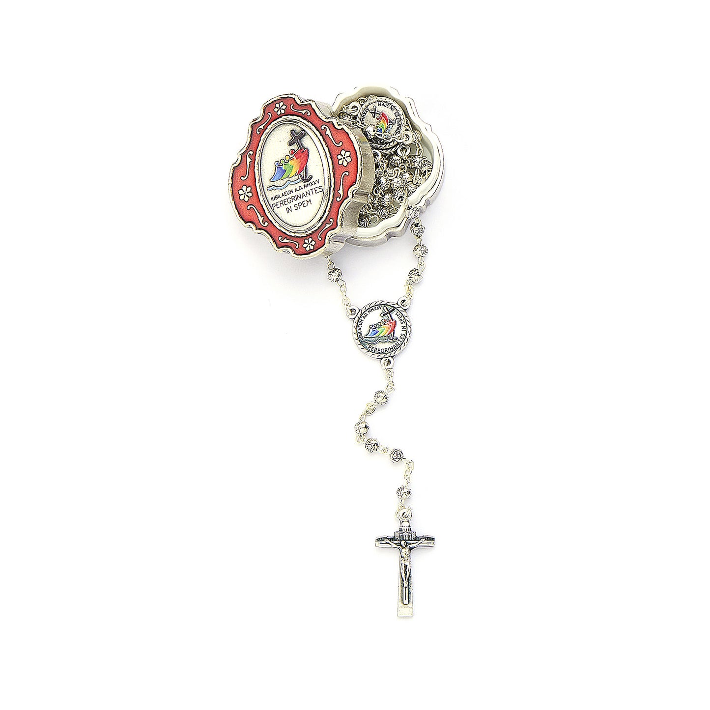 Metal Rosary with Rosary Holder with image of the Jubilee 2025 made of resin