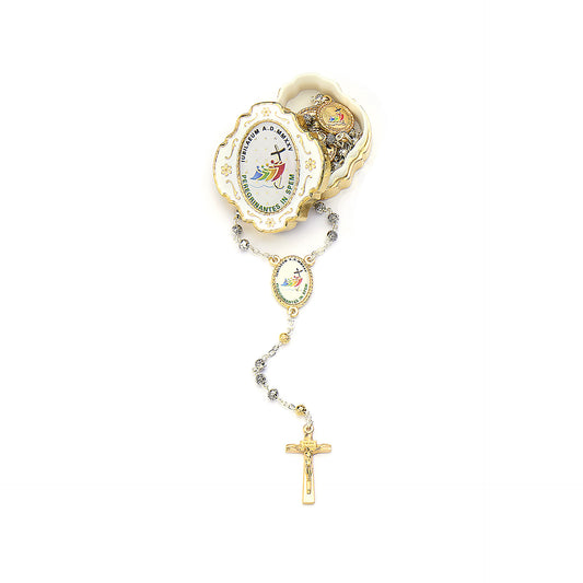 Metal Rosary with Golden Accents and Jubilee 2025 Medal with Golden Rosary Holder