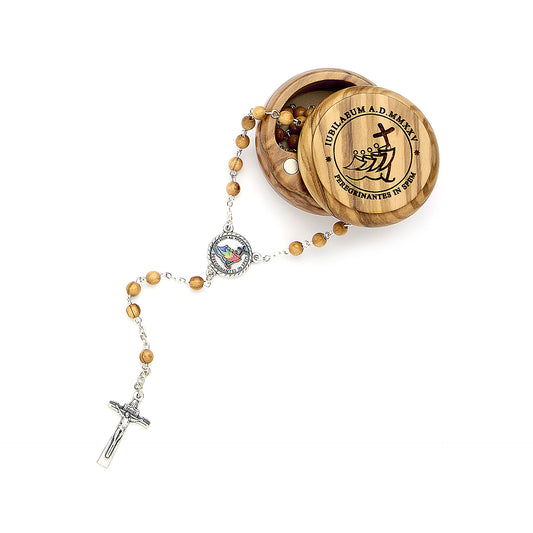 Olive Wood Rosary Holder with Rosary Jubilee 2025 Logo