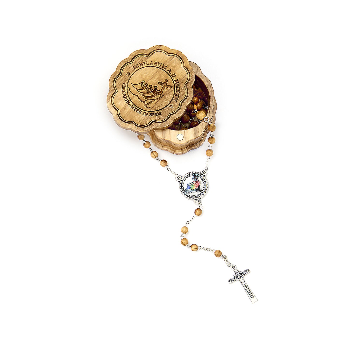 Olive Wood Rosary Holder with Rosary Jubilee 2025 Logo