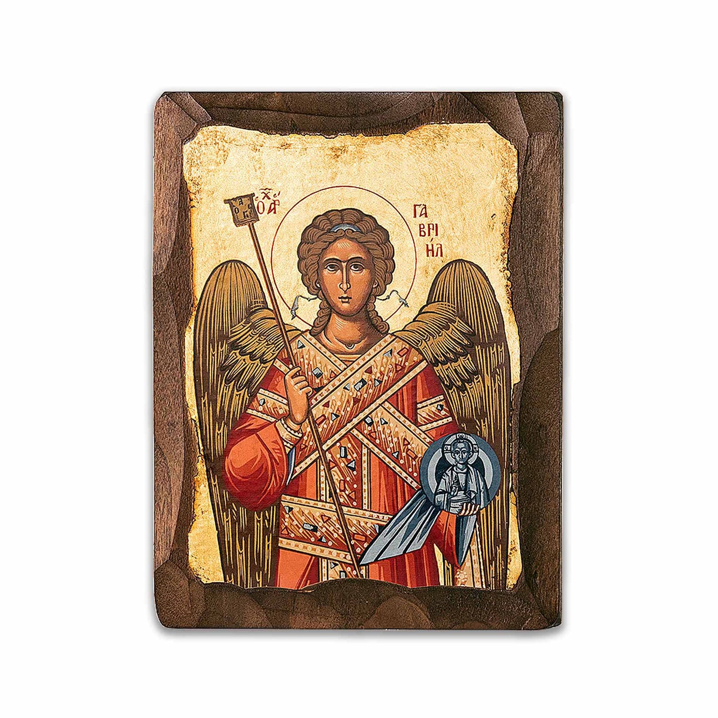 Saint Gabriel Archangel Greek Wood Icon Size: 8x6 Inches