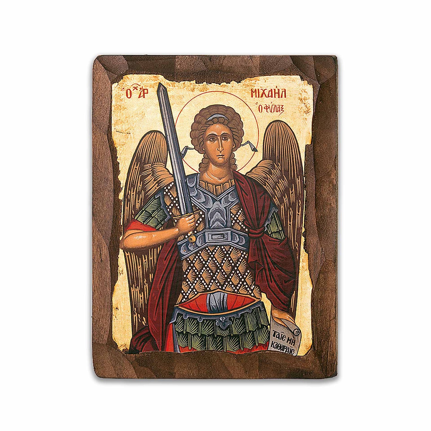 Icono de madera griega de San Miguel Arcángel Tamaño: 8x6 pulgadas