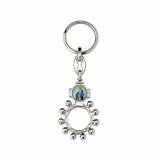 Keychain with Decade Ring and Our Lady of Mount Carmel (Our Lady of Carmen) Image in Resin