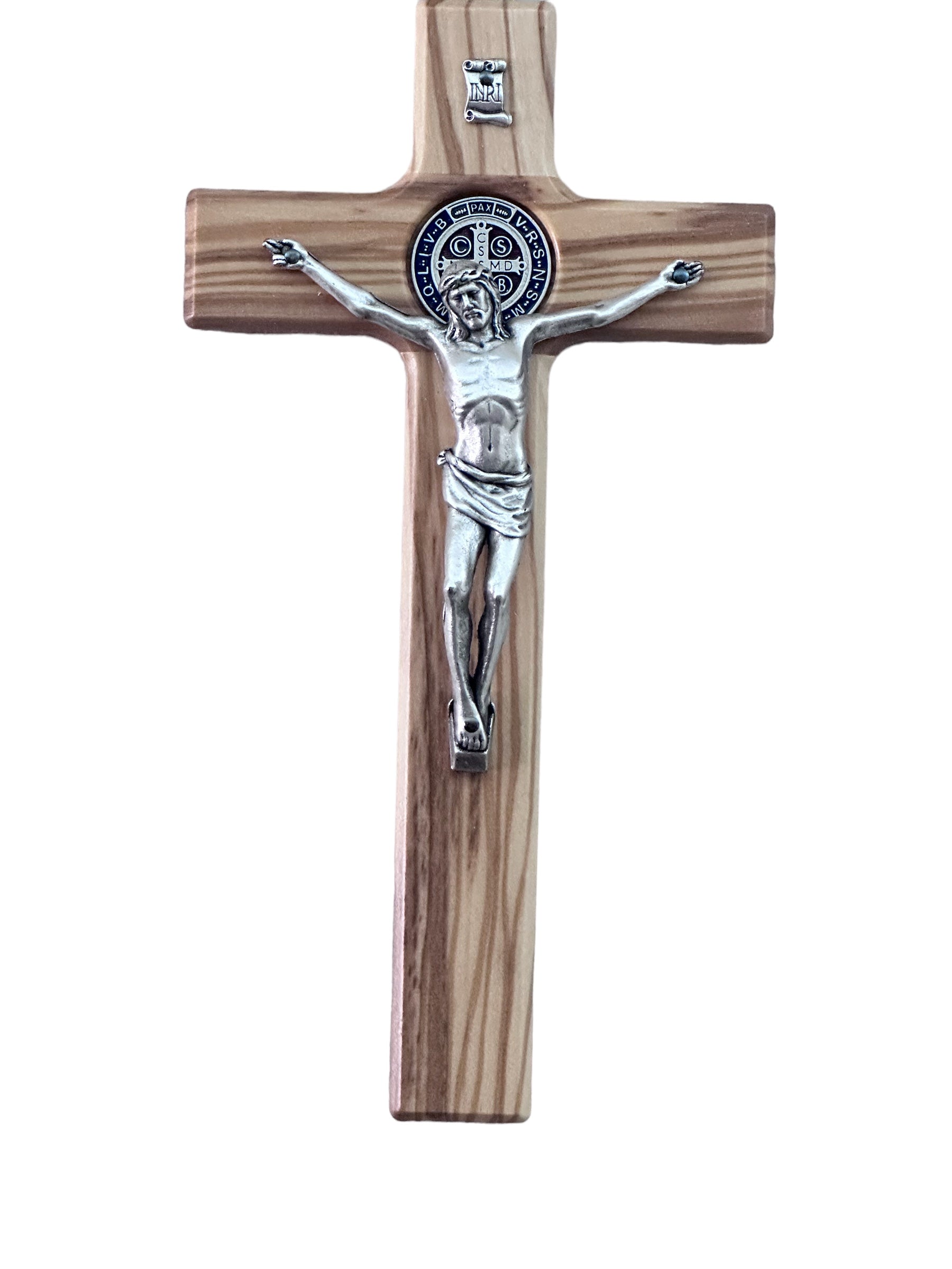 Crucifix of San benedetto da Norcia, made of beech wood newest and silver metal of Italian craftsmanship