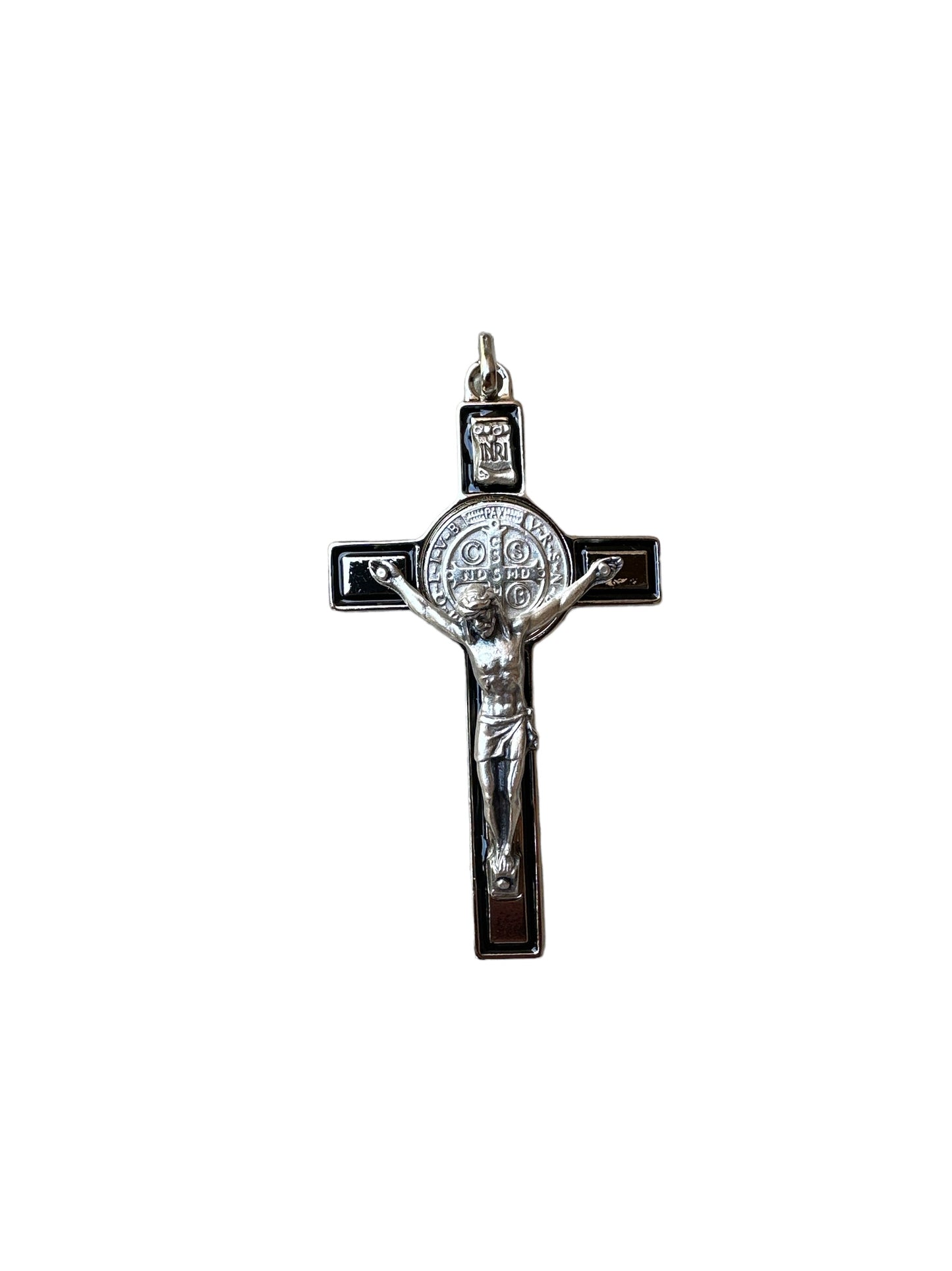  Dionysian Crucifijo de pared de crucifijo esmaltado plateado,  arte de pared de metal de San Benito, cruz de 8 pulgadas para dar bendición  y lo sagrado espiritual: regalo de fe para