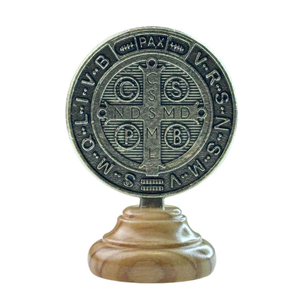 Saint Benedict Medal with Olive Wood Base