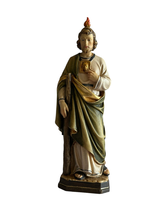 Estatua PEMA de madera de arce alpino de St. Jude pintada a mano de 7 pulgadas.