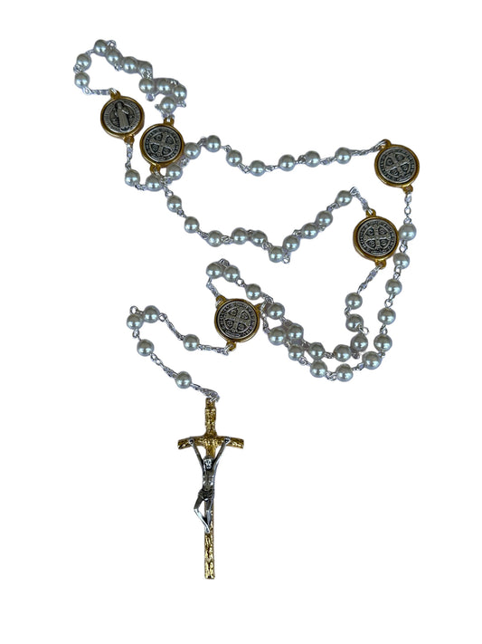 Rosario di San Benedetto / San Michele in vetro perlato con perla da 6 mm