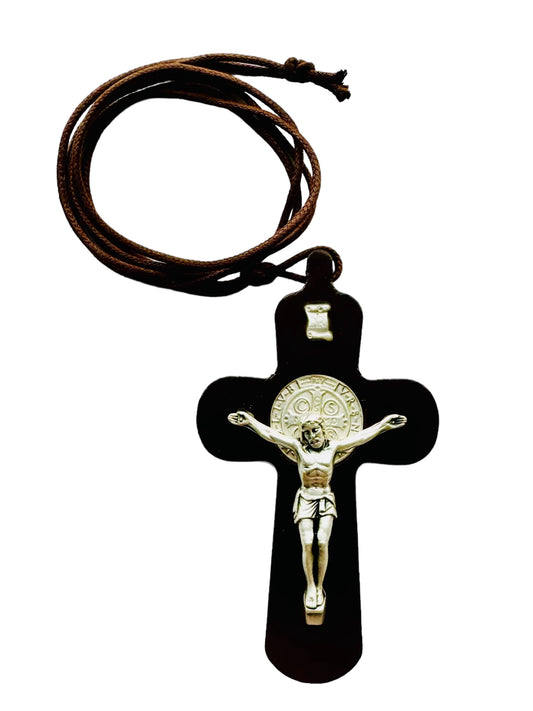 St. Benedict Crucifix walnut with metal body 3 inches