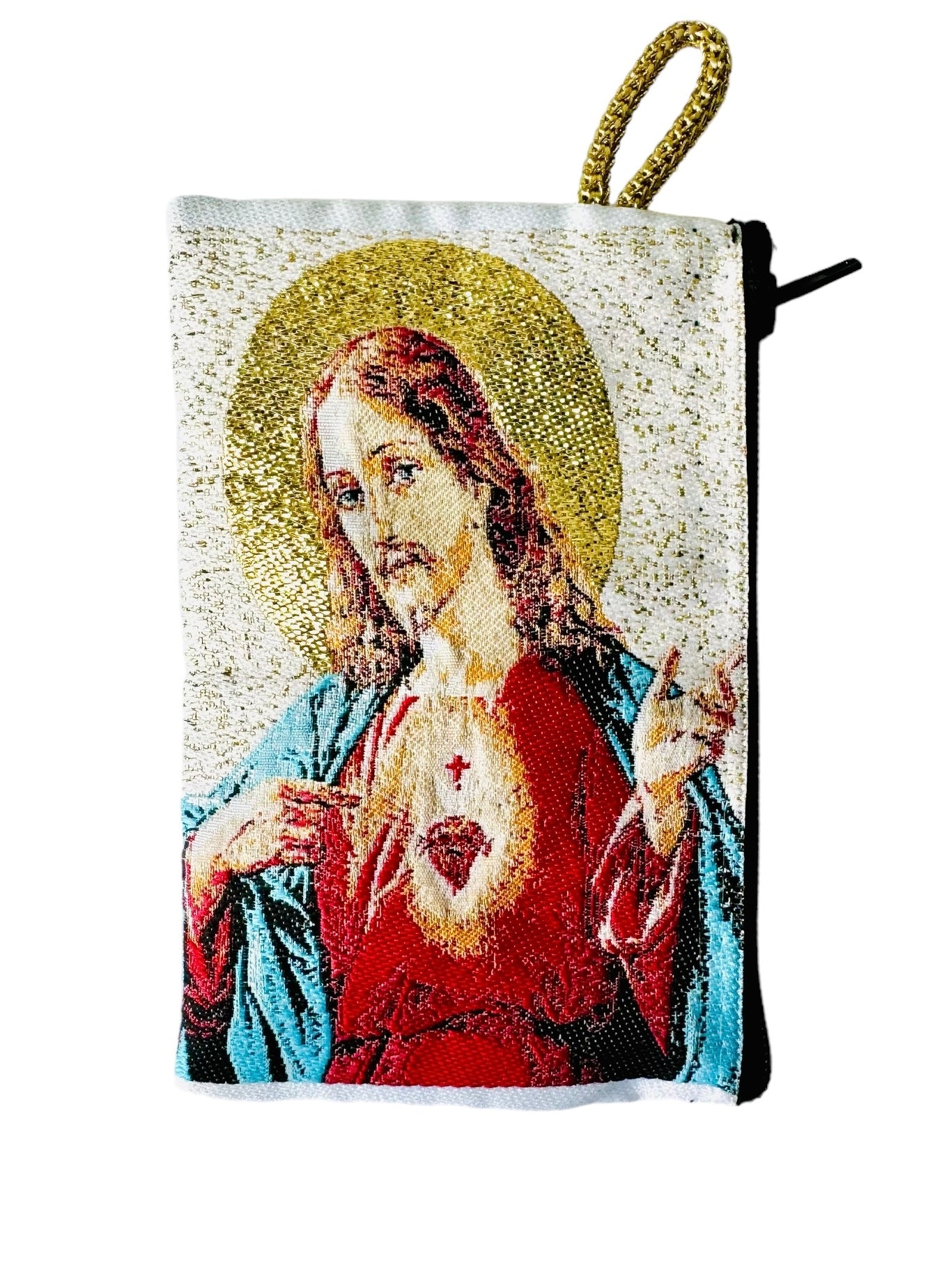 Borsa in tessuto con immagine del Sacro Cuore di Gesù e della Vergine del Carmen 4x3 pollici