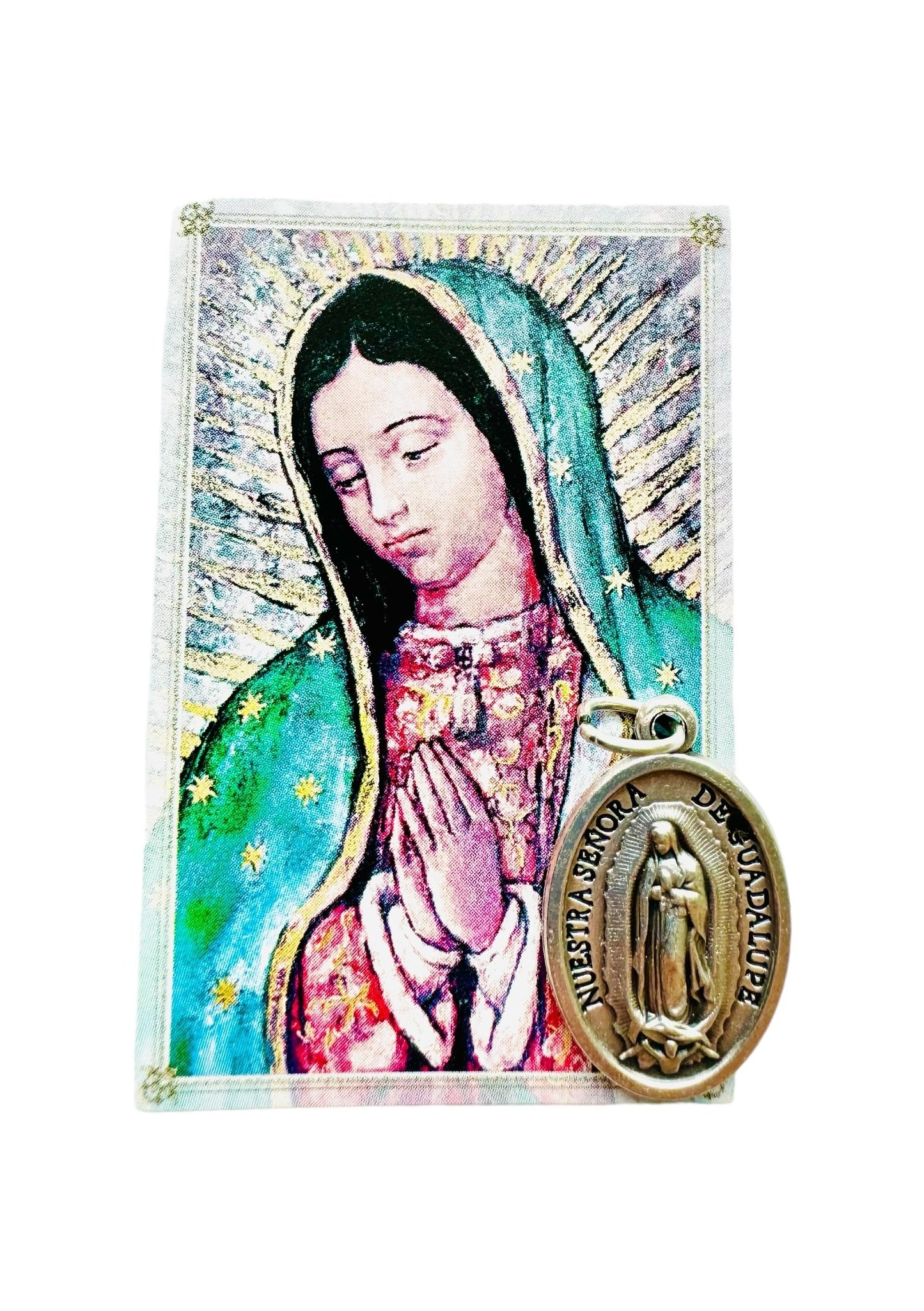 Holy Card with a Small Medal of the Virgin of Guadalupe