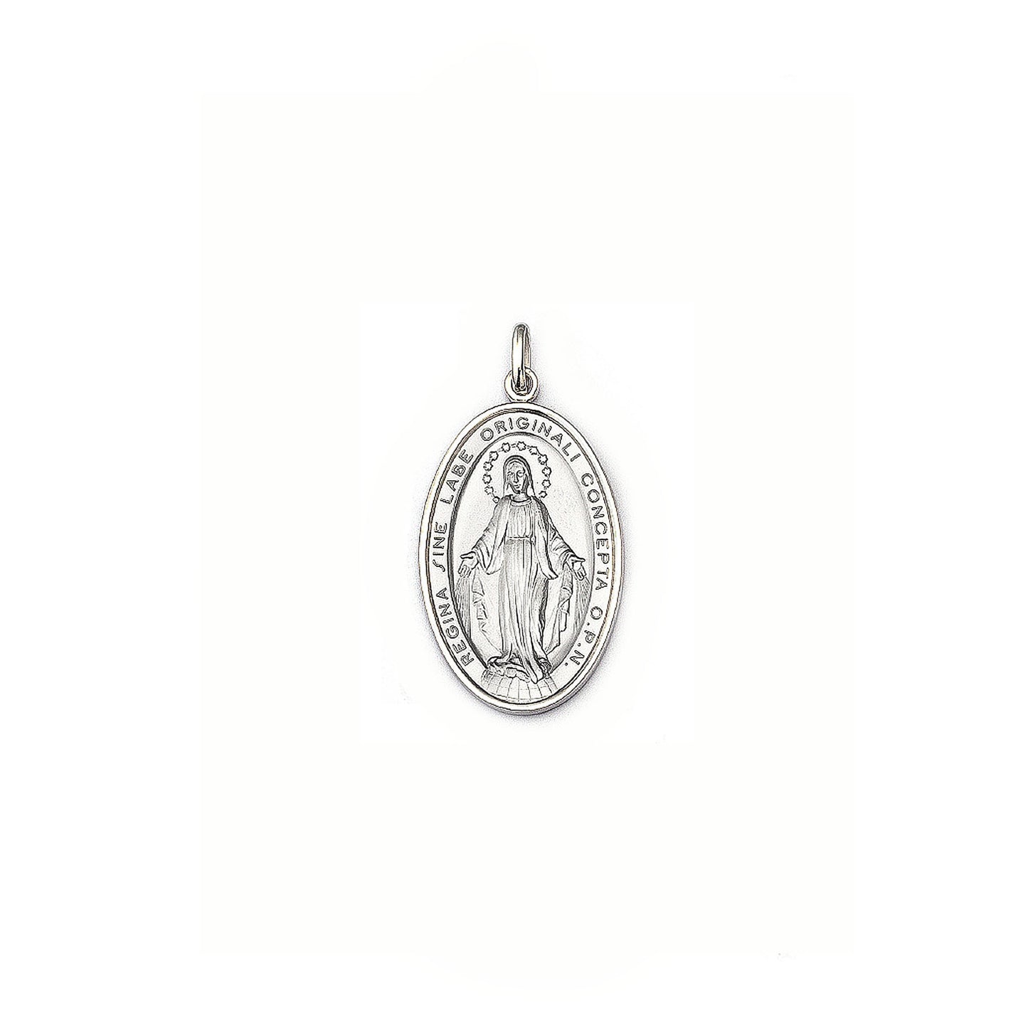 Medaglia Madonna Miracolosa in Argento rodiato 925 ovale mm.23 Con Catena in Argento 925 cm 23,5