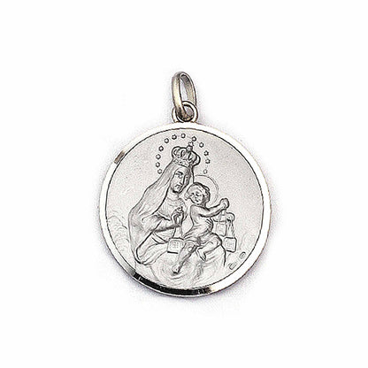 Lady of Mount Carmel Medal in 925 Silver with Rhodium and 925 Silver Chain - 23.5 inches