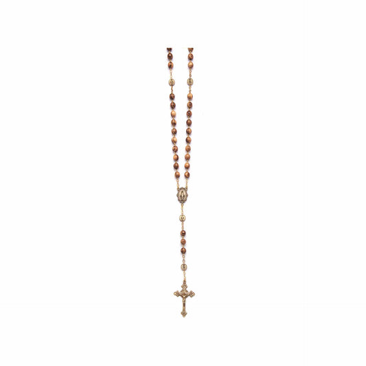 Rosary with 7 mm Zebrano Wood Beads, Miraculous Medal, and Bronze Crucifix