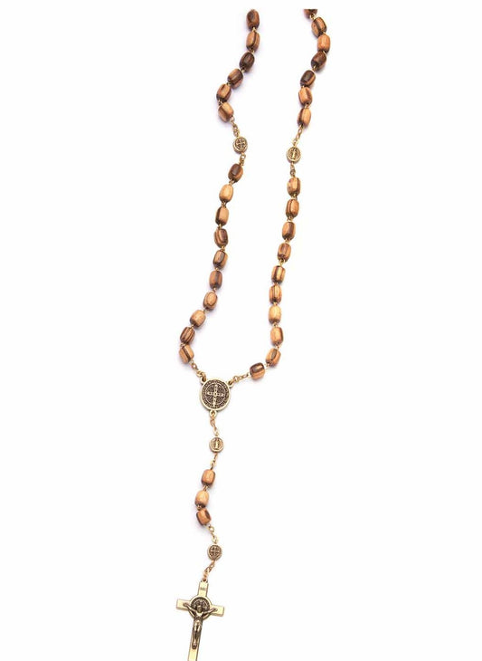 St. Benedict Rosary with 8 mm Zebrano Wood Beads, Medal and Bronze Crucifix