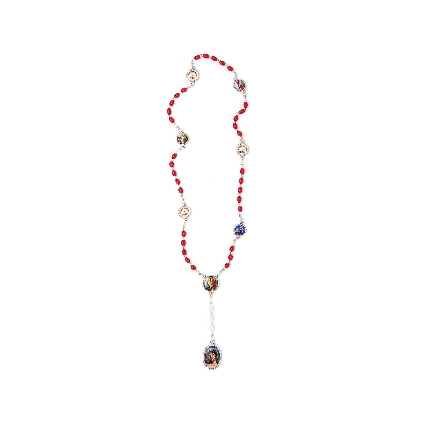 Preciosa Blood Rosary with Mother of Pearl Beads in Red