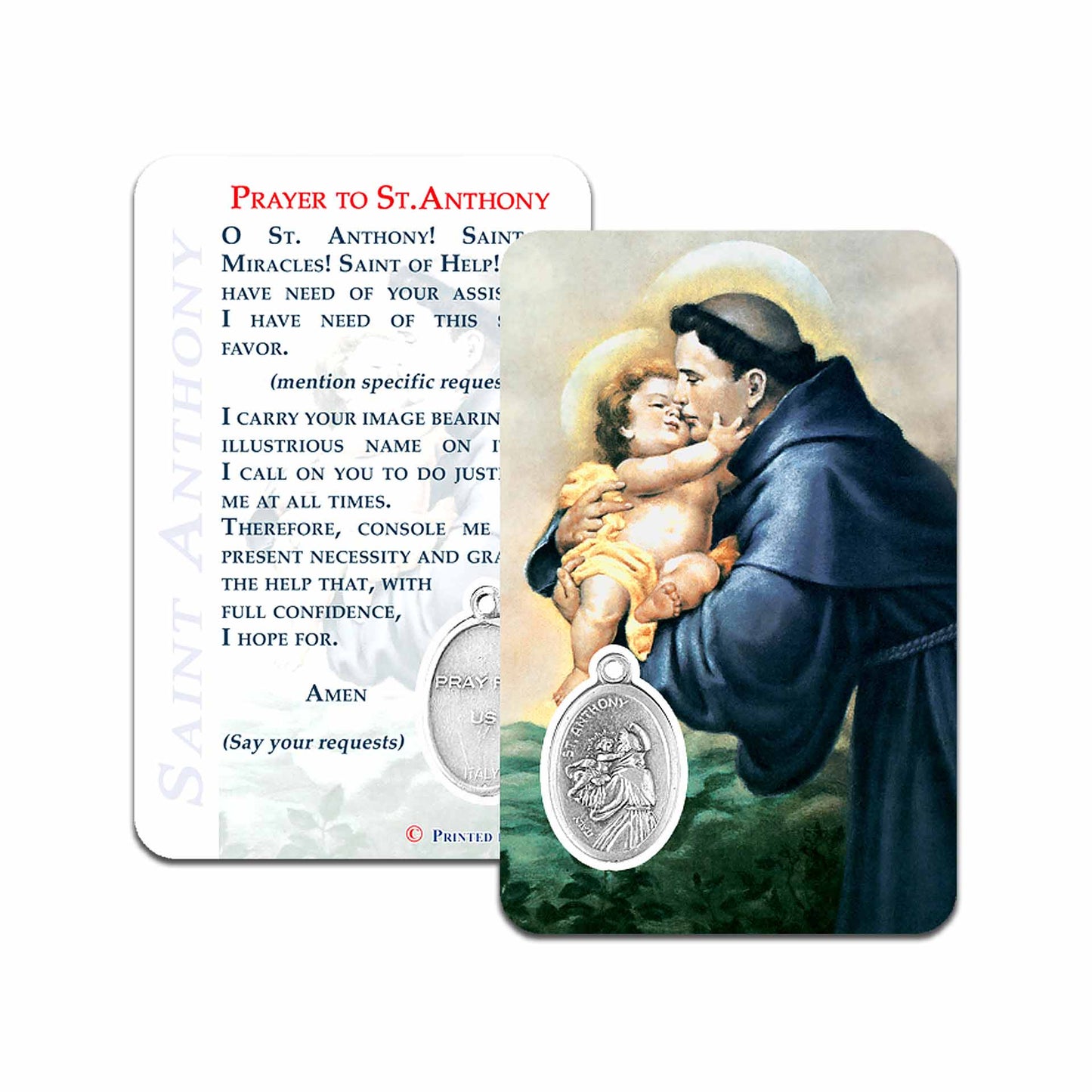 Holy Card Saint Anthony of Padua with oval medal in metal