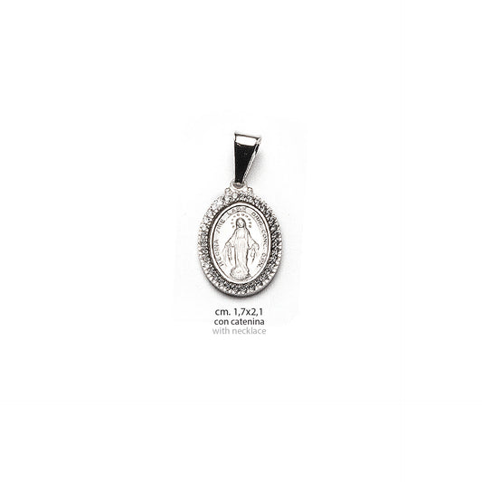 Miraculous Medal in 925 Silver with Rhinestones and 19-inch chain