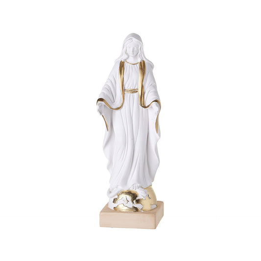 Estatua de la Virgen Milagrosa de resina de color blanco de 11,8 pulgadas