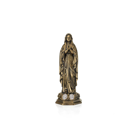 Estatua de la Virgen de Lourdes en Resina Color Bronce 19 cm.